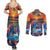 Hawaiian Lei Day Couples Matching Summer Maxi Dress and Long Sleeve Button Shirt Dolphins with Colorful Corals and Romantic Sunset