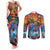 Hawaiian Lei Day Couples Matching Tank Maxi Dress and Long Sleeve Button Shirt Dolphins with Colorful Corals and Romantic Sunset