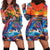 Hawaiian Lei Day Hoodie Dress Dolphins with Colorful Corals and Romantic Sunset