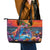 Hawaiian Lei Day Leather Tote Bag Dolphins with Colorful Corals and Romantic Sunset