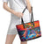 Hawaiian Lei Day Leather Tote Bag Dolphins with Colorful Corals and Romantic Sunset