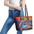 Hawaiian Lei Day Leather Tote Bag Dolphins with Colorful Corals and Romantic Sunset