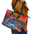 Hawaiian Lei Day Leather Tote Bag Dolphins with Colorful Corals and Romantic Sunset