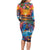 Hawaiian Lei Day Long Sleeve Bodycon Dress Dolphins with Colorful Corals and Romantic Sunset