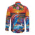 Hawaiian Lei Day Long Sleeve Button Shirt Dolphins with Colorful Corals and Romantic Sunset