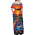 Hawaiian Lei Day Off Shoulder Maxi Dress Dolphins with Colorful Corals and Romantic Sunset