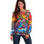 Hawaiian Lei Day Off Shoulder Sweater Dolphins with Colorful Corals and Romantic Sunset