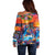 Hawaiian Lei Day Off Shoulder Sweater Dolphins with Colorful Corals and Romantic Sunset