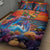 Hawaiian Lei Day Quilt Bed Set Dolphins with Colorful Corals and Romantic Sunset