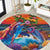 Hawaiian Lei Day Round Carpet Dolphins with Colorful Corals and Romantic Sunset