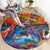 Hawaiian Lei Day Round Carpet Dolphins with Colorful Corals and Romantic Sunset