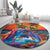 Hawaiian Lei Day Round Carpet Dolphins with Colorful Corals and Romantic Sunset