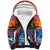 Hawaiian Lei Day Sherpa Hoodie Dolphins with Colorful Corals and Romantic Sunset