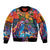 Hawaiian Lei Day Sleeve Zip Bomber Jacket Dolphins with Colorful Corals and Romantic Sunset