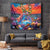 Hawaiian Lei Day Tapestry Dolphins with Colorful Corals and Romantic Sunset