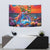 Hawaiian Lei Day Tapestry Dolphins with Colorful Corals and Romantic Sunset