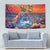 Hawaiian Lei Day Tapestry Dolphins with Colorful Corals and Romantic Sunset