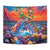 Hawaiian Lei Day Tapestry Dolphins with Colorful Corals and Romantic Sunset