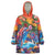 Hawaiian Lei Day Wearable Blanket Hoodie Dolphins with Colorful Corals and Romantic Sunset