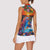 Hawaiian Lei Day Women Sleeveless Polo Shirt Dolphins with Colorful Corals and Romantic Sunset