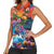 Hawaiian Lei Day Women Sleeveless Polo Shirt Dolphins with Colorful Corals and Romantic Sunset