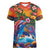 Hawaiian Lei Day Women V-Neck T-Shirt Dolphins with Colorful Corals and Romantic Sunset