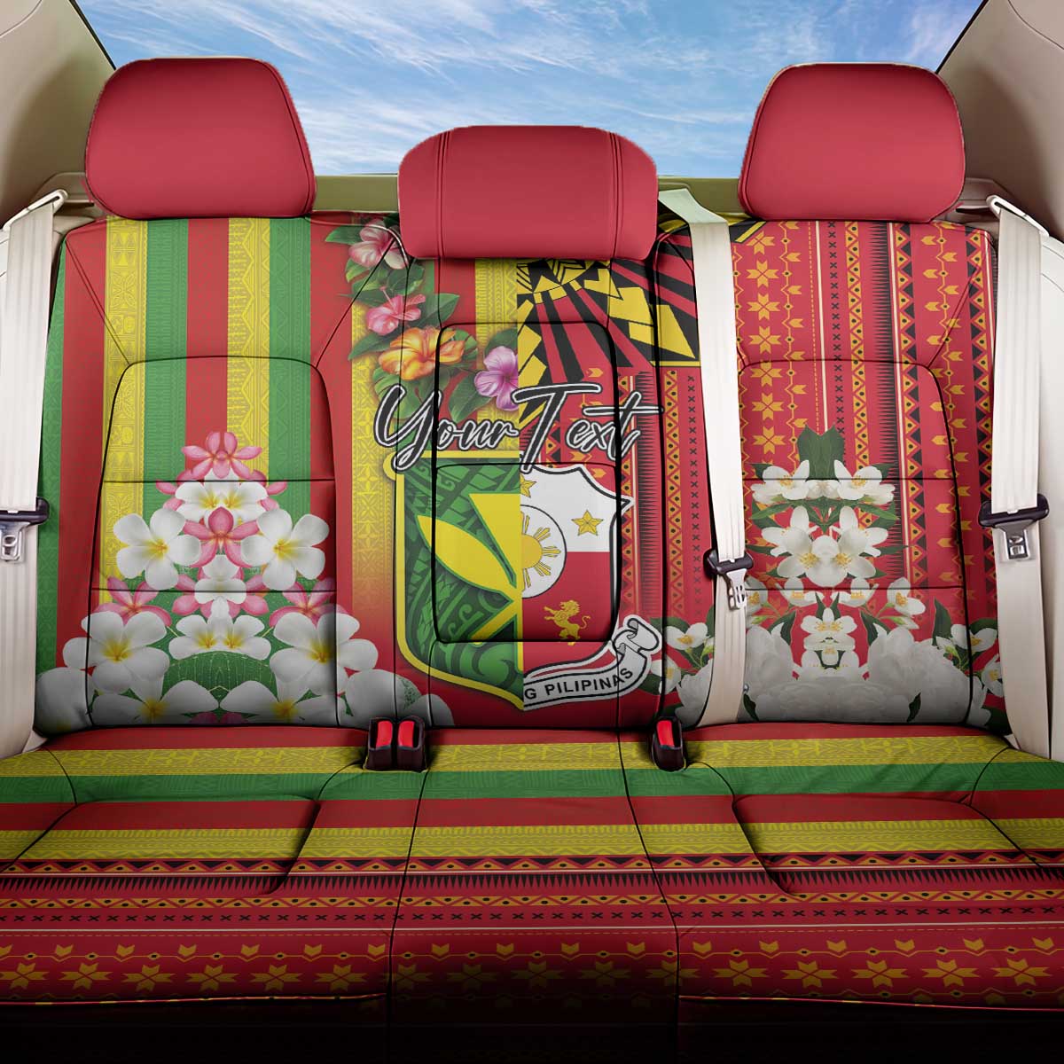 Personalised Hawaii and Philippines Together Back Car Seat Cover The Emblems with Cultural Symbols Green-Yellow-Red Tricolor