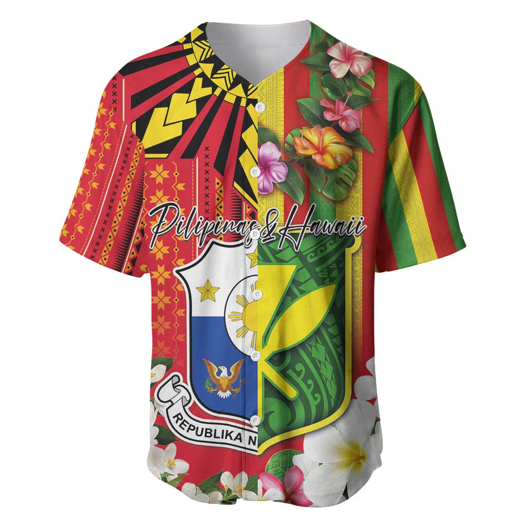 Personalised Hawaii and Philippines Together Baseball Jersey The Emblems with Cultural Symbols Green-Yellow-Red Tricolor