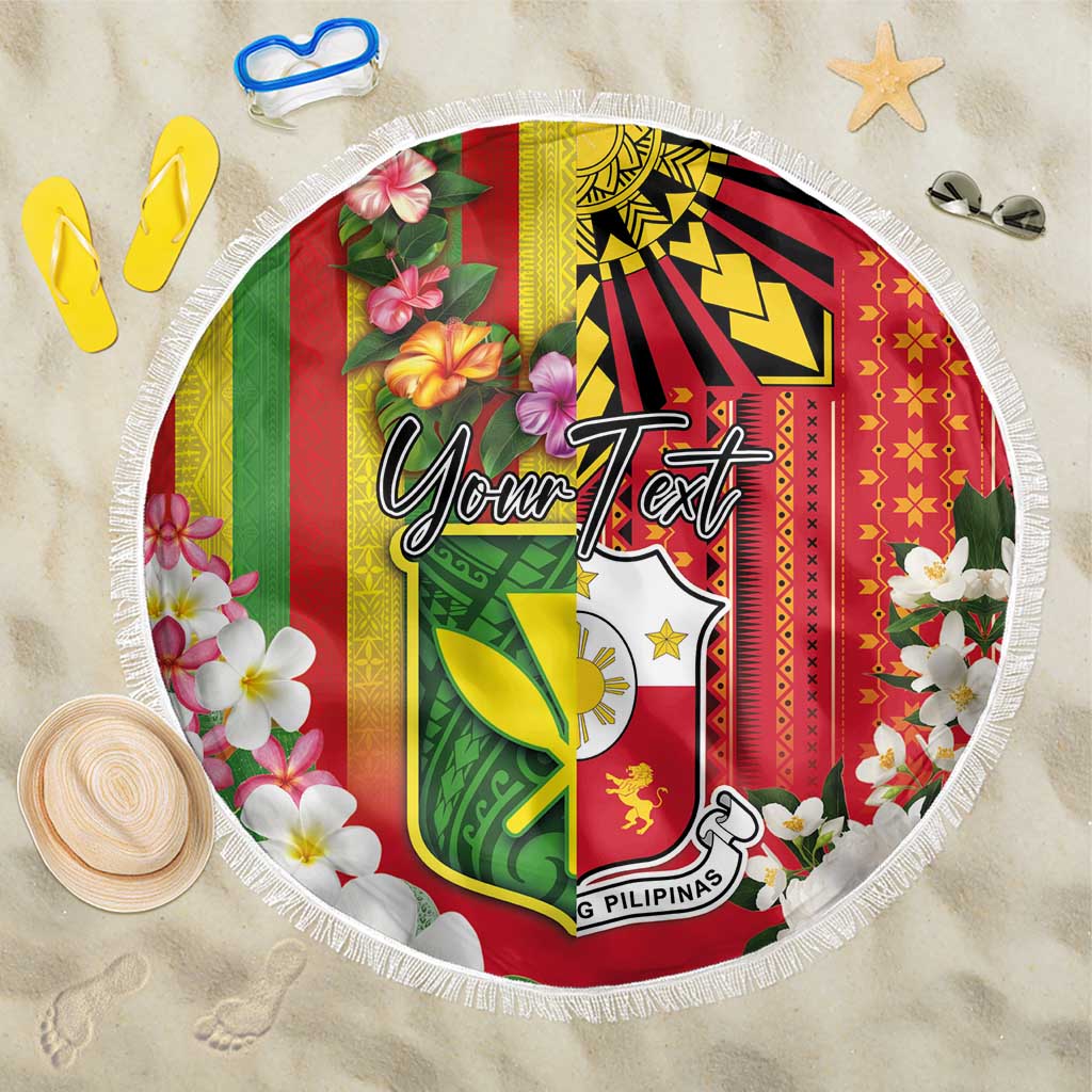 Personalised Hawaii and Philippines Together Beach Blanket The Emblems with Cultural Symbols Green-Yellow-Red Tricolor