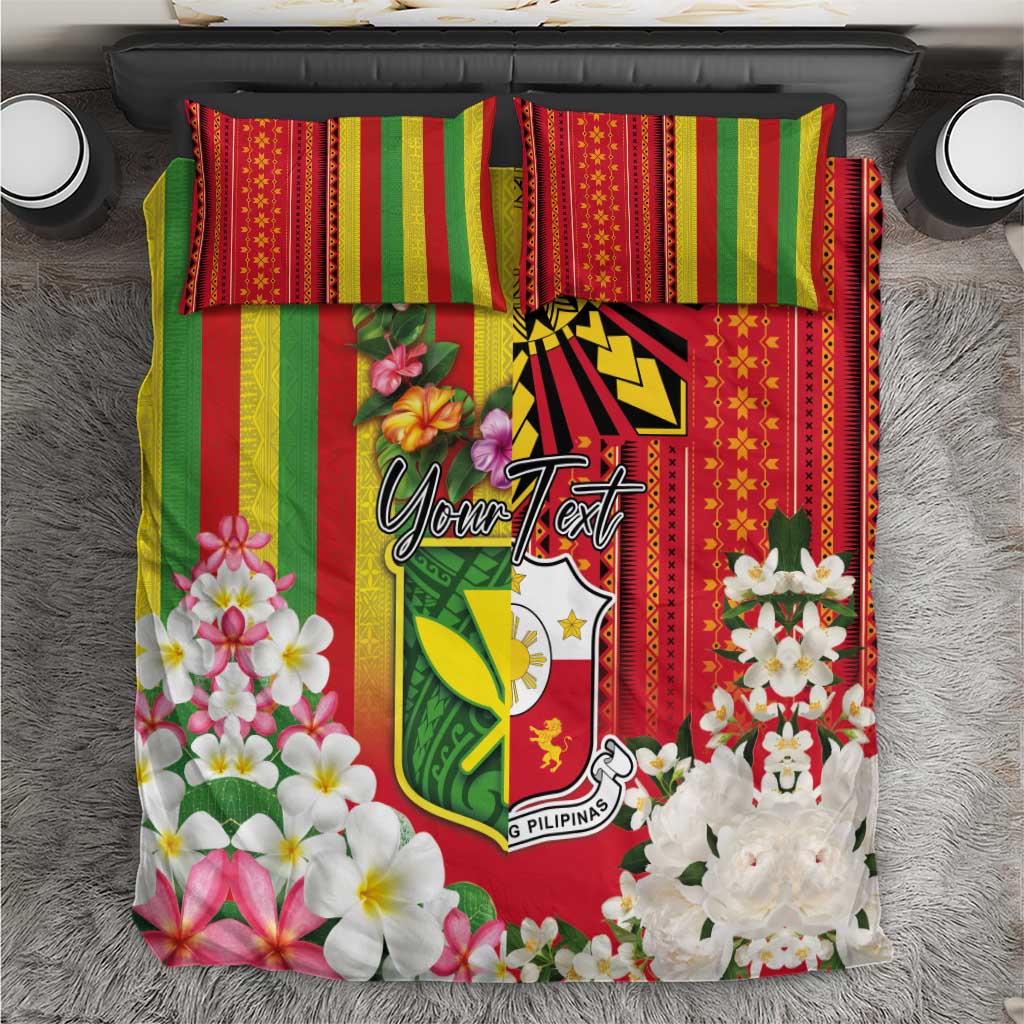 Personalised Hawaii and Philippines Together Bedding Set The Emblems with Cultural Symbols Green-Yellow-Red Tricolor