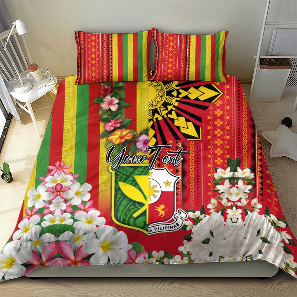 Personalised Hawaii and Philippines Together Bedding Set The Emblems with Cultural Symbols Green-Yellow-Red Tricolor