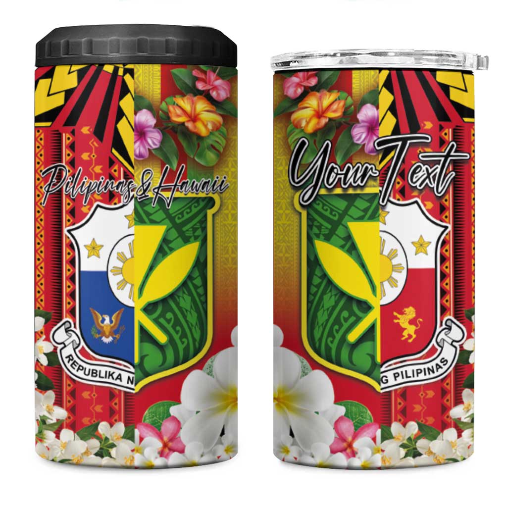 Personalised Hawaii and Philippines Together 4 in 1 Can Cooler Tumbler The Emblems with Cultural Symbols Tricolor