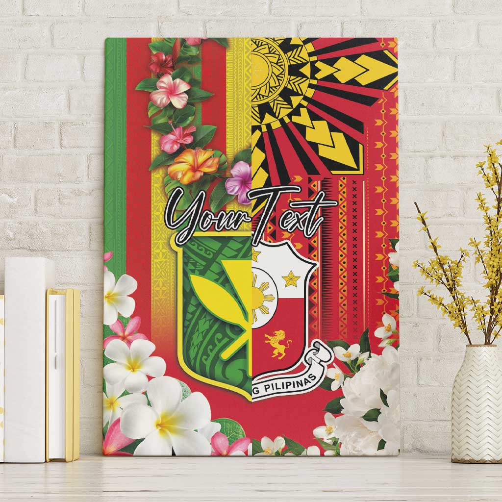 Personalised Hawaii and Philippines Together Canvas Wall Art The Emblems with Cultural Symbols Green-Yellow-Red Tricolor