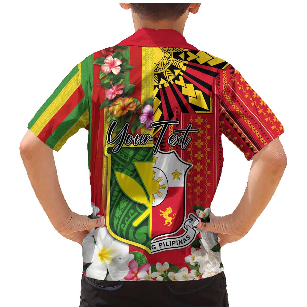 Personalised Hawaii and Philippines Together Family Matching Mermaid Dress and Hawaiian Shirt The Emblems with Cultural Symbols Green-Yellow-Red Tricolor