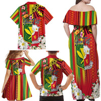 Personalised Hawaii and Philippines Together Family Matching Off Shoulder Maxi Dress and Hawaiian Shirt The Emblems with Cultural Symbols Green-Yellow-Red Tricolor