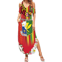 Personalised Hawaii and Philippines Together Family Matching Summer Maxi Dress and Hawaiian Shirt The Emblems with Cultural Symbols Green-Yellow-Red Tricolor
