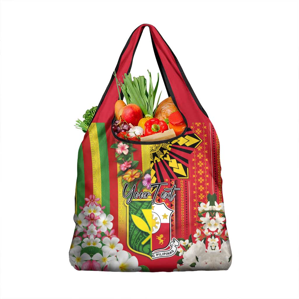 Personalised Hawaii and Philippines Together Grocery Bag The Emblems with Cultural Symbols Green-Yellow-Red Tricolor