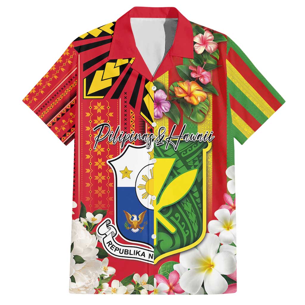 Personalised Hawaii and Philippines Together Hawaiian Shirt The Emblems with Cultural Symbols Green-Yellow-Red Tricolor