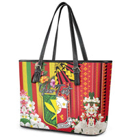 Personalised Hawaii and Philippines Together Leather Tote Bag The Emblems with Cultural Symbols Green-Yellow-Red Tricolor