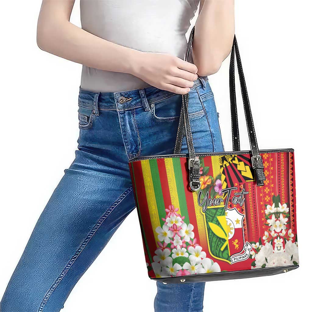 Personalised Hawaii and Philippines Together Leather Tote Bag The Emblems with Cultural Symbols Green-Yellow-Red Tricolor