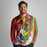Personalised Hawaii and Philippines Together Long Sleeve Polo Shirt The Emblems with Cultural Symbols Green-Yellow-Red Tricolor LT03 - Polynesian Pride