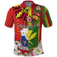 Personalised Hawaii and Philippines Together Polo Shirt The Emblems with Cultural Symbols Green-Yellow-Red Tricolor