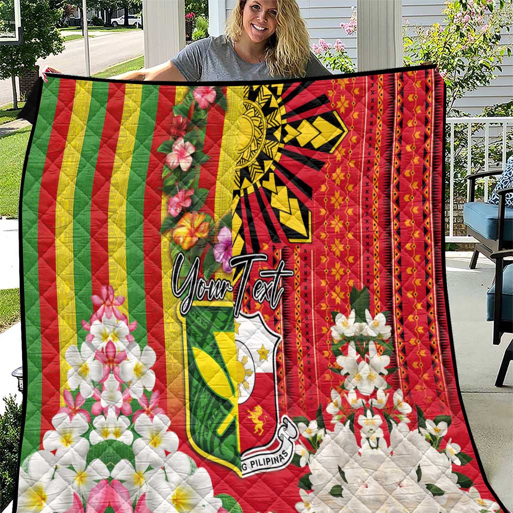 Personalised Hawaii and Philippines Together Quilt The Emblems with Cultural Symbols Green-Yellow-Red Tricolor