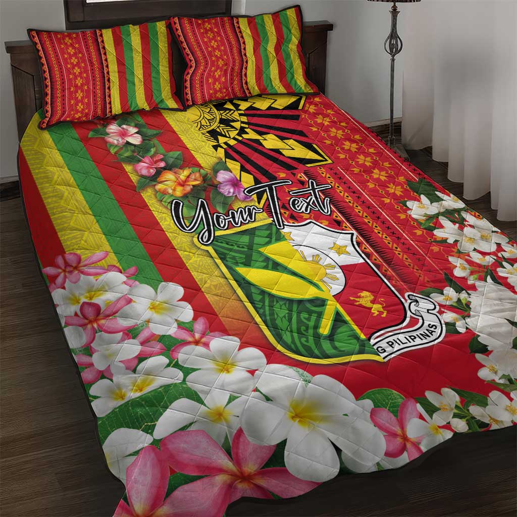 Personalised Hawaii and Philippines Together Quilt Bed Set The Emblems with Cultural Symbols Green-Yellow-Red Tricolor