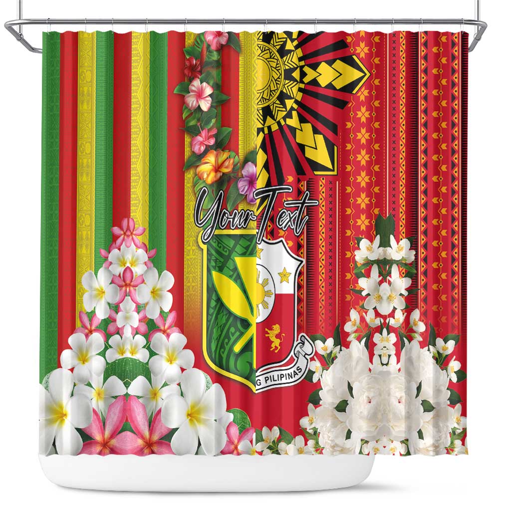 Personalised Hawaii and Philippines Together Shower Curtain The Emblems with Cultural Symbols Green-Yellow-Red Tricolor