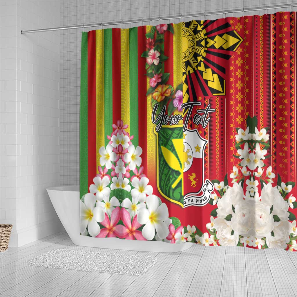 Personalised Hawaii and Philippines Together Shower Curtain The Emblems with Cultural Symbols Green-Yellow-Red Tricolor