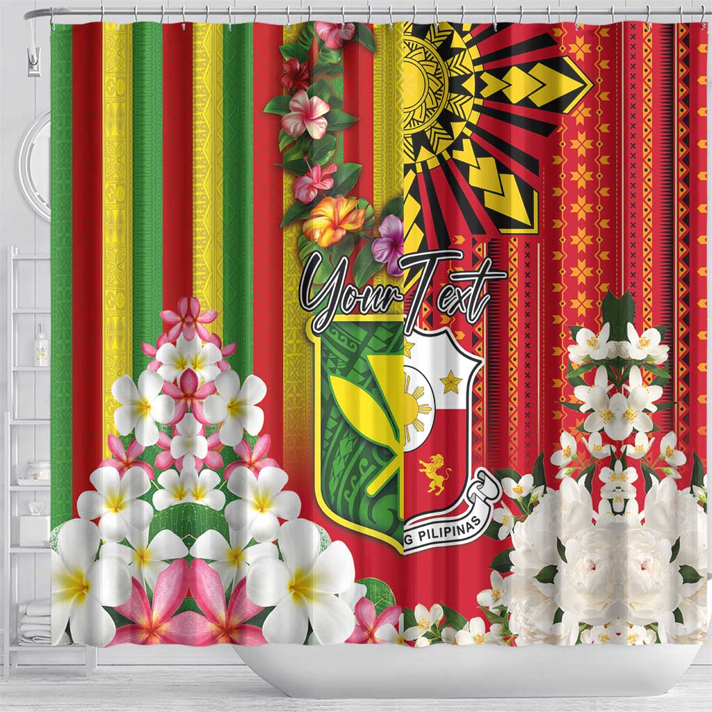 Personalised Hawaii and Philippines Together Shower Curtain The Emblems with Cultural Symbols Green-Yellow-Red Tricolor