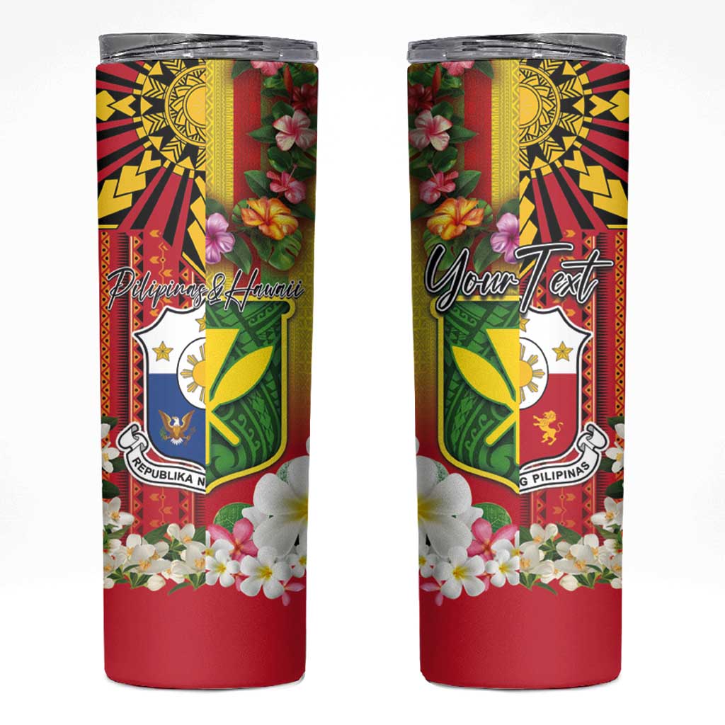 Personalised Hawaii and Philippines Together Skinny Tumbler The Emblems with Cultural Symbols Tricolor
