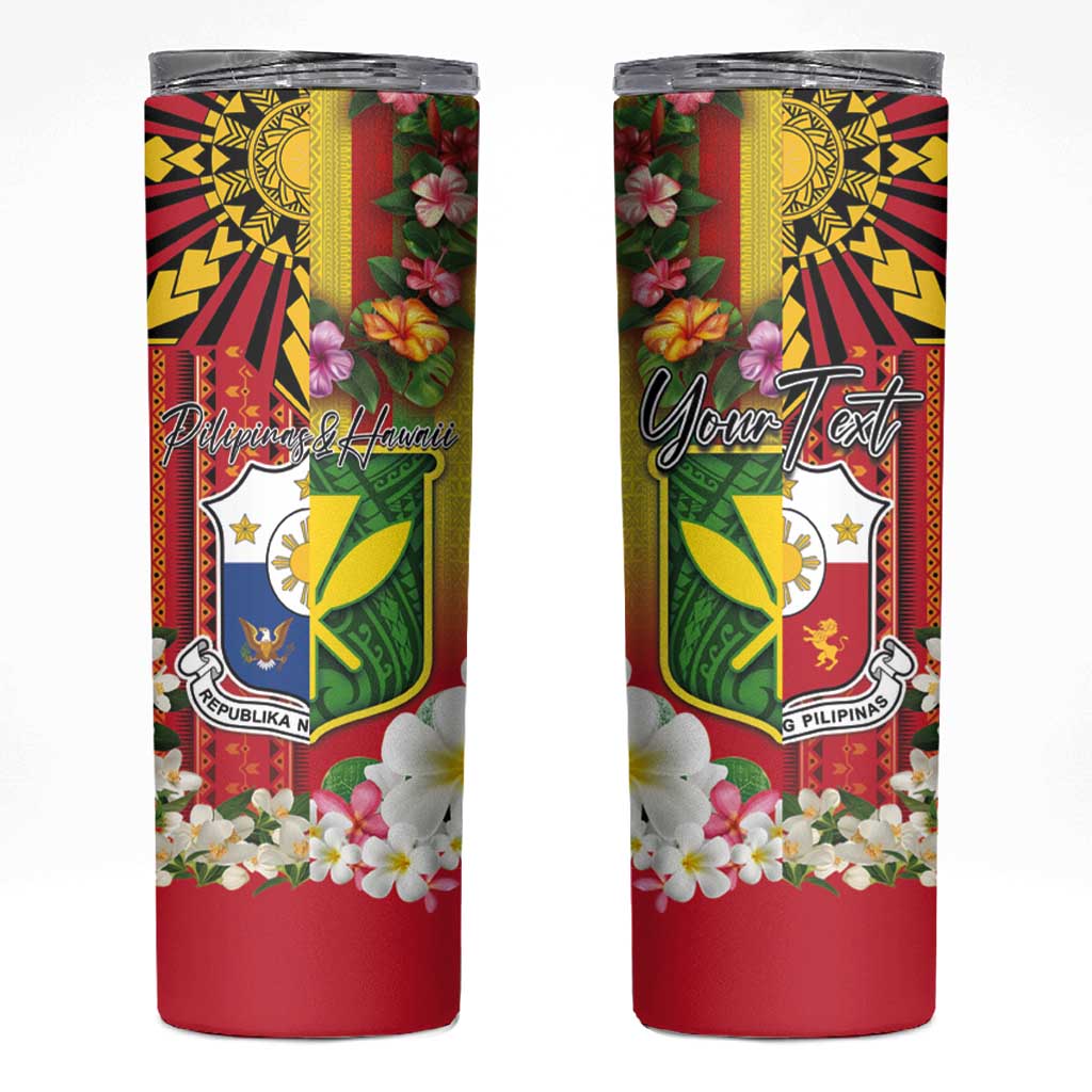 Personalised Hawaii and Philippines Together Skinny Tumbler The Emblems with Cultural Symbols Tricolor