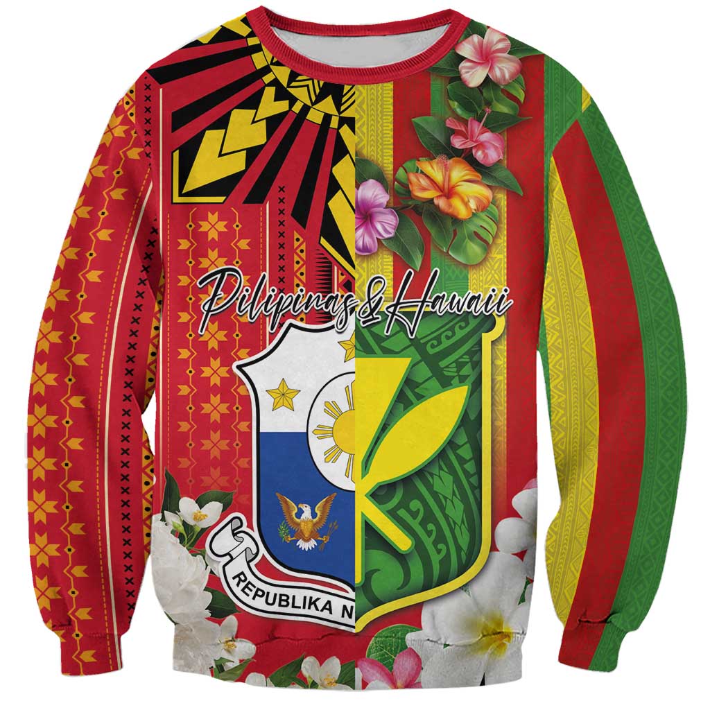 Personalised Hawaii and Philippines Together Sweatshirt The Emblems with Cultural Symbols Green-Yellow-Red Tricolor